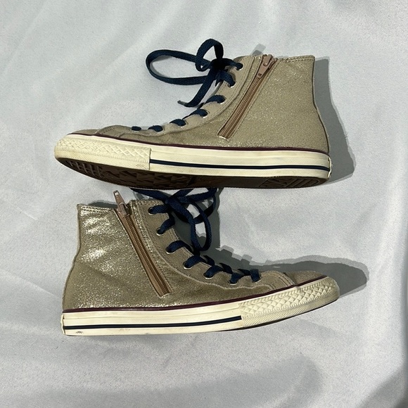 Chuck Taylor Converse All Star Hi Tops - Gold Glitter, Tan Faux Suede - size 5 - Picture 3 of 14